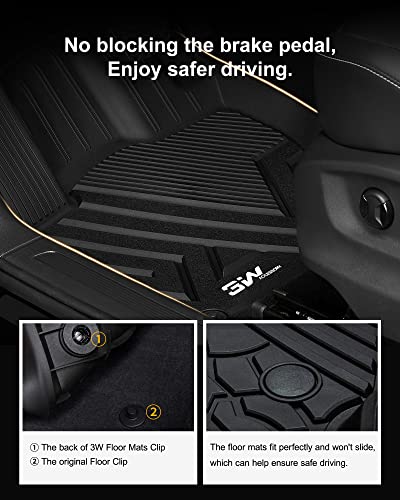 3W Floor Mats Compatible For Volkswagen Tiguan 2018-2023 - All Models, Tpe Custom Fit All Weather Floor Liner 1St & 2Nd Row Full Set Car Liners, Black #TOP3