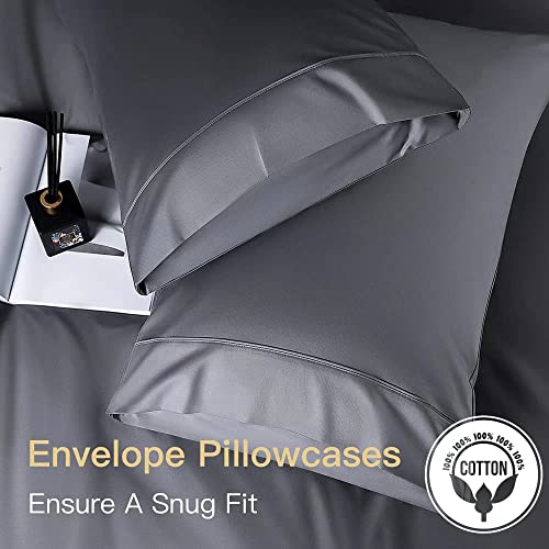 Shilucheng 6Pc 100% Pure Egyptian Cotton Sheets Set,Full Size Cooling Bed Sheets 600 Thread Long Staple Count,Sateen Weave, Fits Mattress 16" Deep Pocket(Cotton Dark Grey, Egyptian Cotton - Full) #TOP5