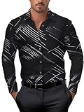 WDIRARA Men's Patterned Printed Long Sleeve Dress Shirts Button Down Business Shirts L Black