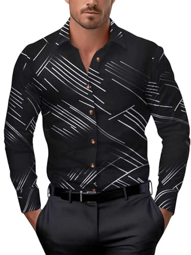 WDIRARA Men's Patterned Printed Long Sleeve Dress Shirts Button Down Business Shirts