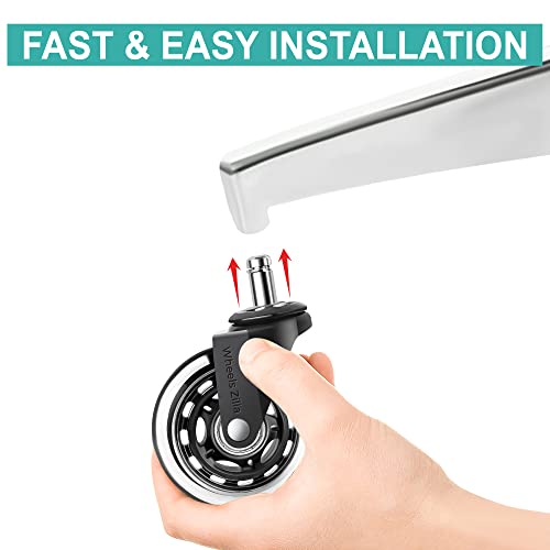 Wheels Zilla Office Chair Casters, Pack Of 5, 3 Inch Heavy Duty Replacement Rubber Wheels For Desk & Gaming Chair Are Easy To Install & Suitable For All Floor Types Including Carpet & Wood Floors #TOP3