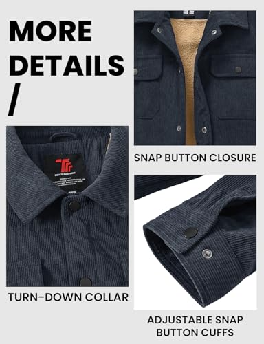 Image of TBMPOY Men's Corduroy Jacket Fleece Sherpa Winter Trucker Work Cargo Coat | Warm,Thick,5 Pockets,Turn-down Collar,Casual,Travel