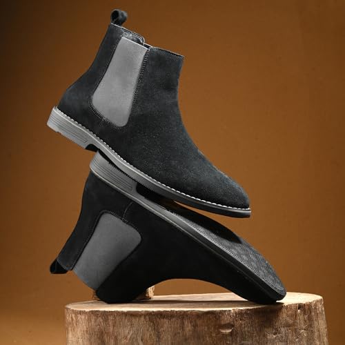 Image of Blue Leather By Centrino Genuine Leather Men's Formal and Casual Leather Boots | Versatile and Sophisticated Chelsea Boots for Every Season | Fashionable Elegant Boots for Any Occasion (3964)