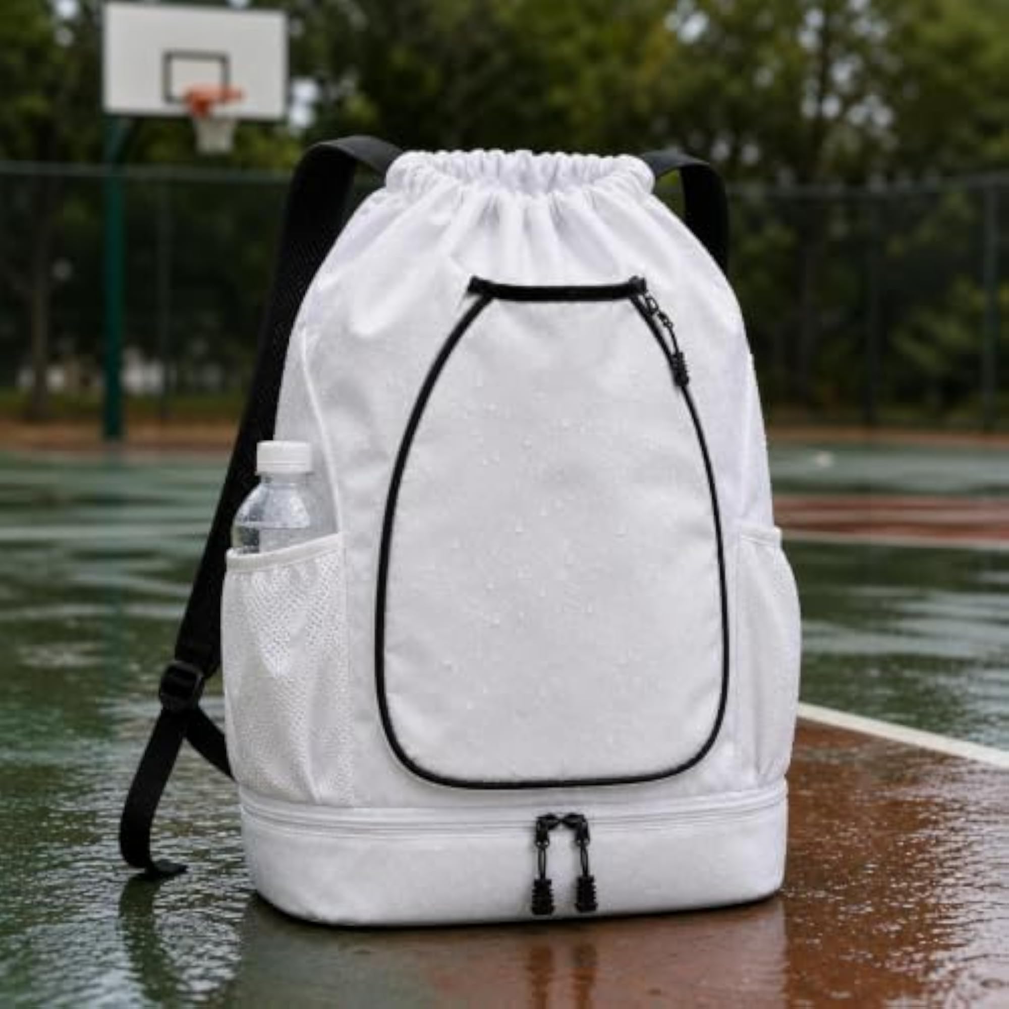 Large Capacity Drawstring Sports Backpack for Basketball, Black