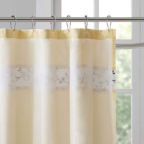 Madison Park Serene Flora Fabric Shower Curtain, Embroidered Transitional Shower Curtains for Bathroom, 72 X 72, Yellow