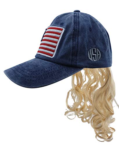 USA Mullet Hat with Attached Blonde Hair Exotic Wig for an All American King Billy Bob Costume Quality Tiger Wig