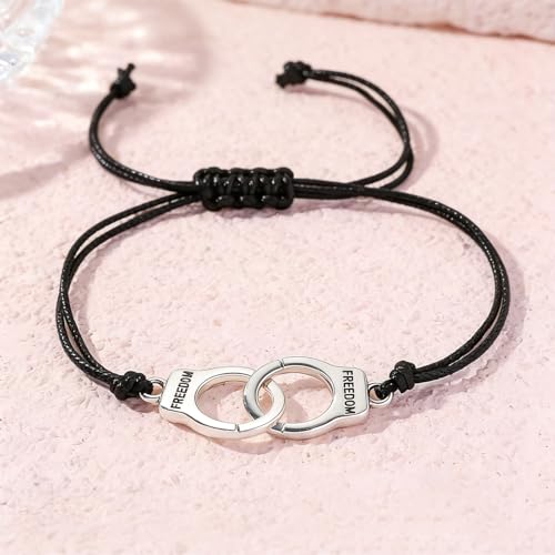 Image of YJT Partners in Crime for 2 Best Friends Handcuff BFF Bracelets Girls Women Friendship Bracelets for Couples, Mom and Daughter 2PC, with 2 Message Cards