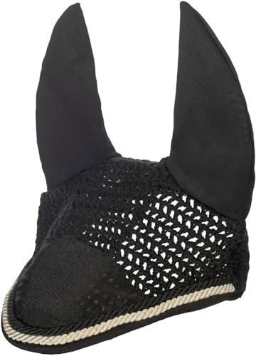 Bonnet anti-mouches HKM Essentials noir protection oreilles cheval pur sang