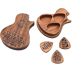 Boîte cadeau en bois pour les guitaristes et les amateurs de musique, support de médiator de guitare avec 3 médiators en bois, boîte cadeau de musique - Les Beatles, Paul McCartney, John Lennon, RIngo Starr, George Harrison