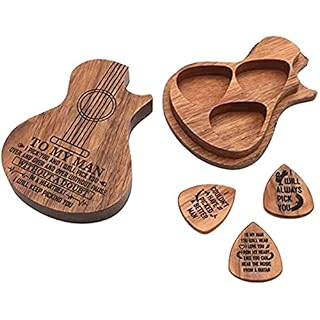 Boîte cadeau en bois pour les guitaristes et les amateurs de musique, support de médiator de guitare avec 3 médiators en bois, boîte cadeau de musique - Les Beatles, Paul McCartney, John Lennon, RIngo Starr, George Harrison