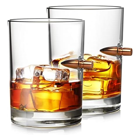 Bullet Glass, Whiskey Glasses, .308 Bullets Cup, 9.5 OZ, Set of 2, Cups With Embedded Shot, Whisky Lowball for Old Fashioned, Scotch, Bourbon, Cocktails, Dad Gift, Unique Gifts for Men | Houseables Cover