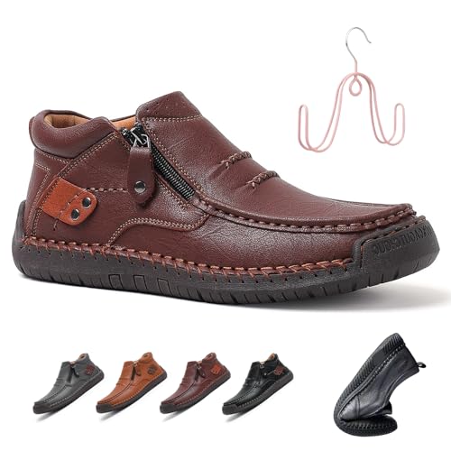 The First Young Shoes Men, Handmade Premium Leather Slip-On Driving Boots Outdoor and Travel