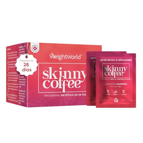 Café Soluble Arábica Skinny Coffee Programa Detox 28 Días - Con Café Verde, L-Carnitina, Guaraná y Té Verde, Chlorella, Fórmula Dietética, Vegana y Natural de Café Instantáneo para Objetivos Fitness