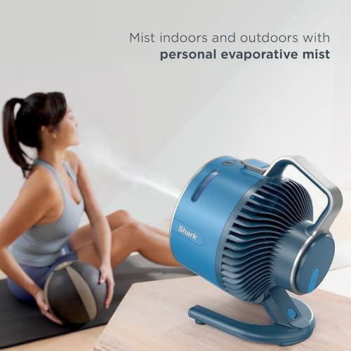 Shark FlexBreeze HydroGo Fan + Car Charger — Ultra-powerful portable fan that mists indoors & outdoors, 5 speeds, 2 bonus modes, & evaporative misting, Blueberry, FA052QBL