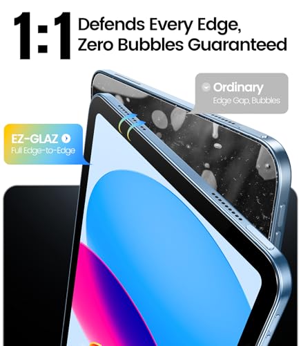 Image of EZ-GLAZ-2 Pack for iPad A16 2025 11th (11 Inch) / 10th Gen 2022 (10.9 Inch) Screen Protector, Military-Grade Shatterproof, 9H+ Tempered Glass with Installation Box, Anti-Scratch, Apple Pencil Compatible, HD Clarity, Bubble Free