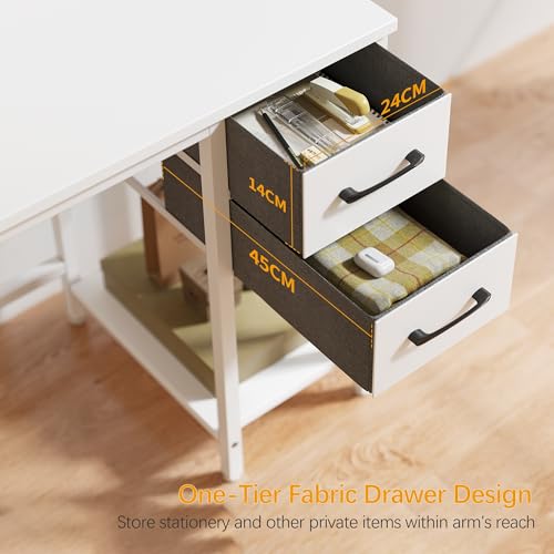CubiCubi Schreibtisch mit 2 Schubladen und Kopfhörerhaken, 120×50×75cm Kleiner Computertisch, Bürotisch, für Arbeitszimmer, Schlafzimmer, Metallgestell, Weiß