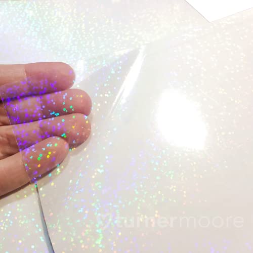Turner Moore Edition Sparkle Holographic Laminate, 12"x12" Self-Adhesive Laminating Sheets Vinyl for Cricut, Stickers, Trading Cards, Photos, Scrapbooking, Journals, Planners (Transparent, 5-Pack)