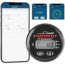 Runleader 12V to 48V Bluetooth LED Battery Indicator,Voltage Gauge with Alert,Run Hours Record for Lead Acid Trojan Lithium Gel AGM LiFePO4 Battery Powered Golf Cart Forklift Go-Kart 1