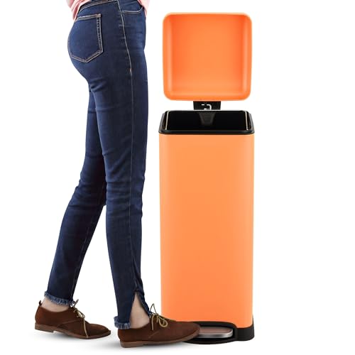 Image of happimess Betty 8 Gal Step Trash Can Soft-Close Lid, Carrot Cake | Removable Liner, Semi-Rectangular, Steel Pedal, Iron Powder Coated, 27 inch Height, Non-Skid Base