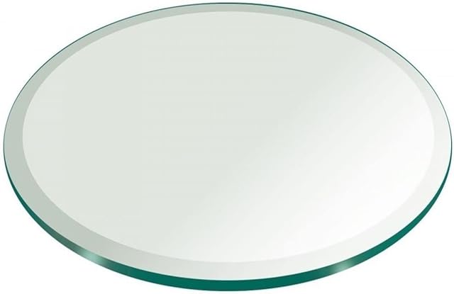Fab Glass and Mirror 34" Inch Round Glass Table Top 3/8" Thick Tempered Beveled Edge, 34 Inch, Clear