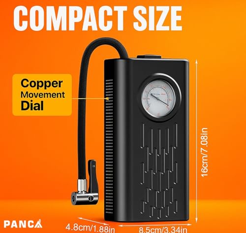 Image of PANCA Cordless Air Pump Portable Tyre Inflator with Pressure Gauge, 5000mAh Battery & Multiple Nozzle Attachments | 150 PSI Wireless Mini Air Compressor