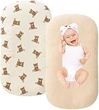 Little Jump Organic Cotton Muslin Baby Lounger Covers, 2 Pack, Soft Removable Slipcovers for Newborn Infant Lounger, for Girls Boys, Coffee Checkered (Teddey Bears & Kakhi)
