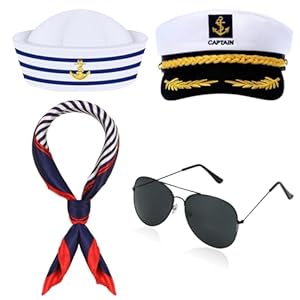 Cadimus 4PCS Kapitänsmütze Zubehör, Kapitäns Kostüm Zubehör, für Karneval Mottoparty