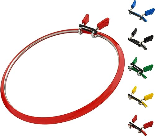 Image of Nurge Metal Embroidery Hoops - Premium Spring Tension Embroidery Hoop for Cross Stitch - Durable Ring with Quick Release Safety Clip - Ideal for Crafters,Beginners & Professionals - Red - Large