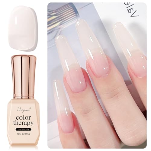SHOYUM Milky Nude Gel Nail Polish, 15ml Natural Jelly Sheer Color Soak Off UV Light Cure Translucent Gel Polish for Nail Art Salon DIY Manicure at Home X02