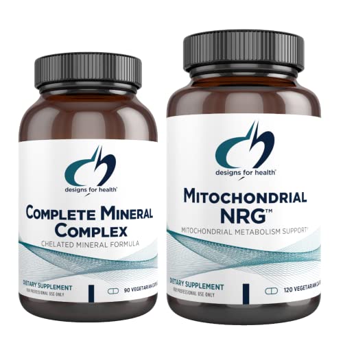 Designs For Health Cellular Energy Support + Chelated Mineral Complex Bundle - Mitochondrial Nrg (120 Capsules) For Energy + Cognitive Support With Complete Mineral Complex (90 Capsules) #TOP29