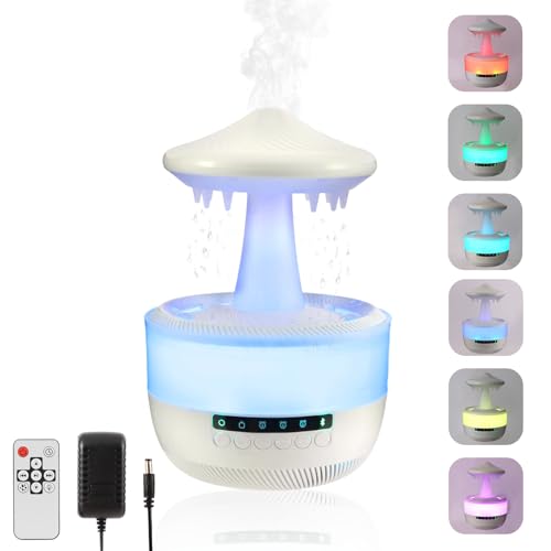 Humidifier for Bedroom, 350ml Rain Cloud Humidifier with Water Drop Sound, Aromatherapy Oil Diffuser with Remote Control, Bluetooth Air Humidifier, Umbrella Diffuser with 7 Colors Light