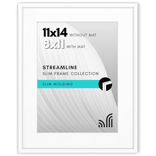 Americanflat 11x14 Picture Frame - Matted to 8x11 - Slim Molding - White