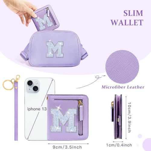 Image of COSHAYSOO Initial Wallet RFID Small Bifold Slim Letter Wallet for Women Teenager Girls Travel Daily Necessities Credit Cards Money Cash Coin Organizer, Purple, Compact, M