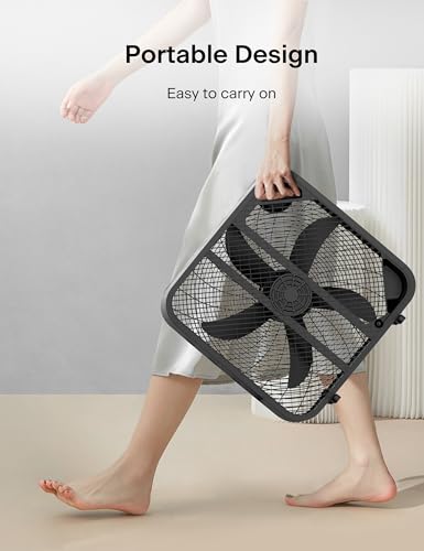 Pelonis Box Fan 20 Inch – Adjustable 3 Speeds For the Perfect Noise Level for Sleeping – 4 Blade Technology Provides Powerful Airflow to Beat the Heat – Sleek Design, Lightweight, Durable, Black