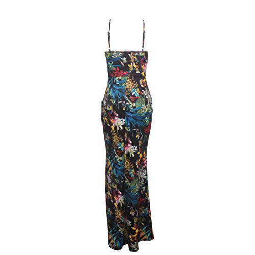 Image of Women's Summer Floral Spaghetti Strap Long Maxi Dresses Low-Cut Bohemian Beach Sundress