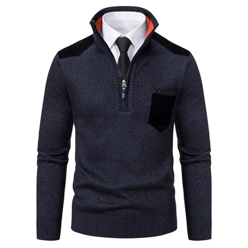 Mens Quarter Zip Pullover Sweater Stand Collar Sweaters Dressy Knit Sweater Casual Sweater with Chest Pocket3