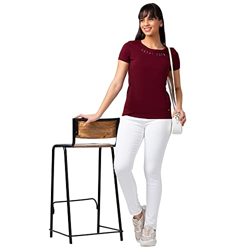 Image of Spykar Printed Blended Round Neck Women's Regular Fit Top