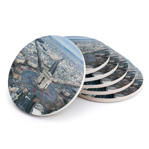 Sous-verre ronds en céramique de table au design Arc de Triomphe