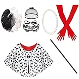 AYJK7 7 Pieces 1920s Costume Black Deville and White Wigs Cosplay Costume Set Halloween Party Accessories for Women Cruella