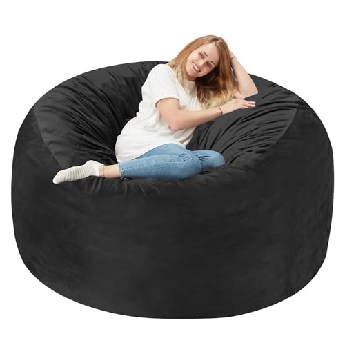 Homguava 4 FT Bean Bag Chair: 4' Bean Bags with Memory Foam Filled, Large Beanbag Chairs Soft Sofa with Dutch Velvet Cover-Black