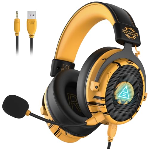 EKSA Casque Gaming, Son Surround 7.1 Casque PC Filaire avec Antibruit Micro, Casque Gamer avec USB/Audio Jack 3,5mm, Casque PS4 Ultra Léger avec Lumière LED pour...