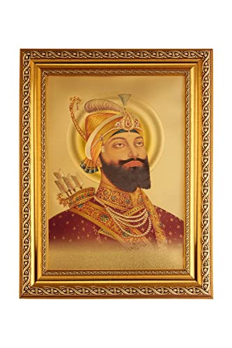 Guru Gobind Singh-ji photo dorée à suspendre cadre mural 29x34cm