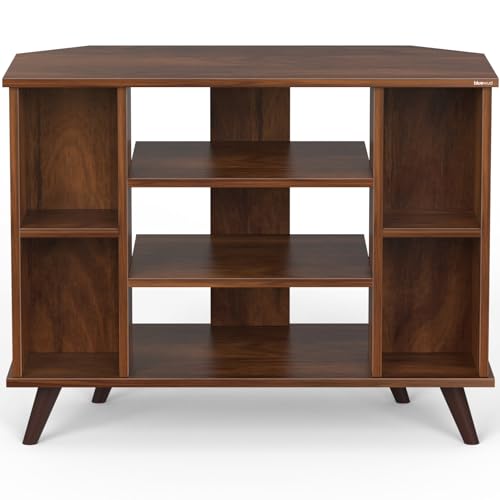 Image of BLUEWUD Gautier Engineering Wood Floor Standing TV Entertainment Unit Set Top Box Stand /TV Cabinet Panel with Shelves for Books & Decor Display Unit Bed Living Room Upto 42 inch (Brown Maple)