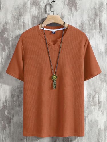 Image of TAGDO Men's Waffle Knitted V Neck|T Shirt for Man|Waffle|Cotton|Casual| Regular Fit Tees (2012)
