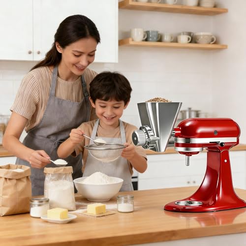 Ezato 2026 Grain Mill Attachment for KitchenAid Stand Mixer, All Metal 9 Levels Flour Mill for KitchenAid, Fit for Grinding Wheat, Corn, Oats, Millet, Coffee Beans - Thumbnail 4