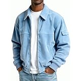 Dyhxuan Veste chemise pour homme   Veste surdimensionnée en velours côtelé   Fermeture éclair   Veste de mi saison   Couleur unie   Veste de loisirs   Manches longues, bleu, L
