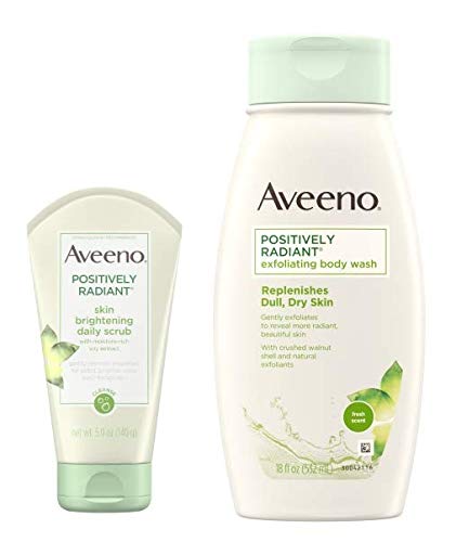 Aveeno Positively Radiant Face + Body Bundle-POSITIVELY RADIANT Skin Brightening Daily Scrub 5oz & POSITIVELY RADIANT Fresh Scent Body Wash 18 oz