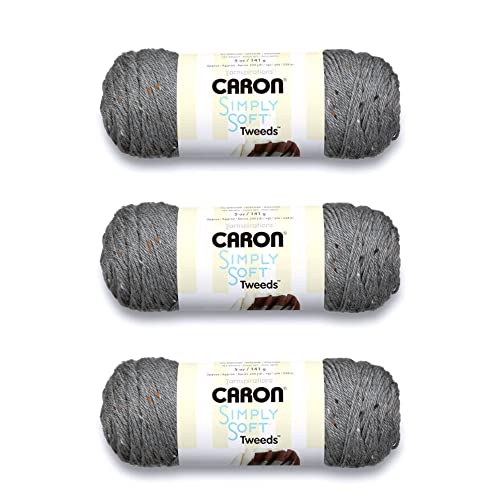 Image of Caron Simply Soft Gray Heather Tweeds Yarn - 3 Pack of 141g /5oz - Acrylic - 4 Medium (Worsted) - 240 Yards - Knitting /Crochet