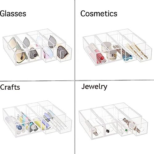 اماتير صندوق تخزين النظارات الشمسية مع 4 ادراج شفافة مقسمة للنظارات - منظم النظارات الشمسية من الاكريليك لعرض المجوهرات ومستحضرات التجميل والساعات وحامل فرش المكياج وحافظات زجاجية للعين