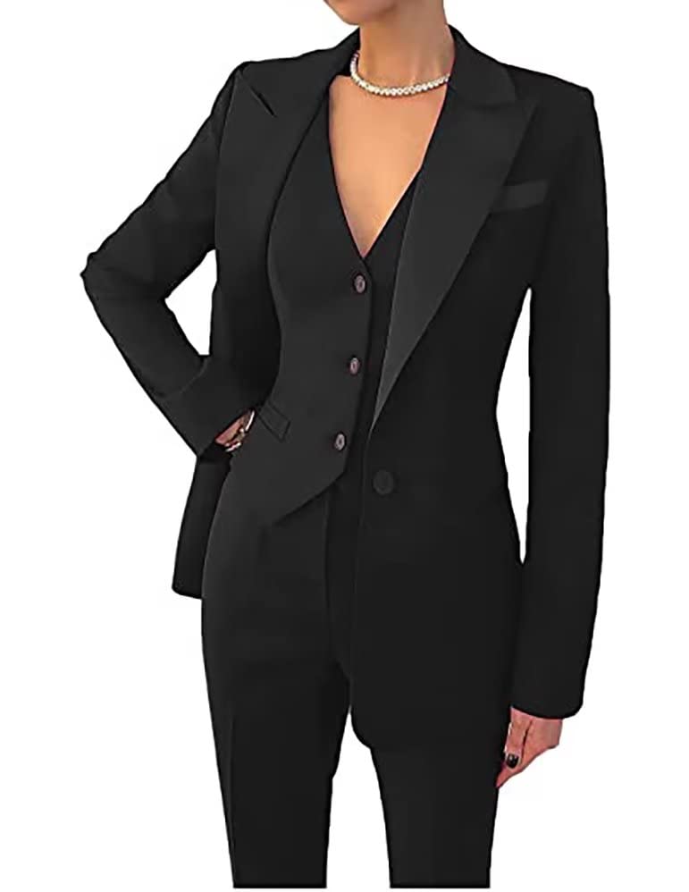 Business Women Suit Set 3 Pieces Notch Lapel Single Breasted Vest for Office Work Lady Suits (Blazer+Vest+Pants)2